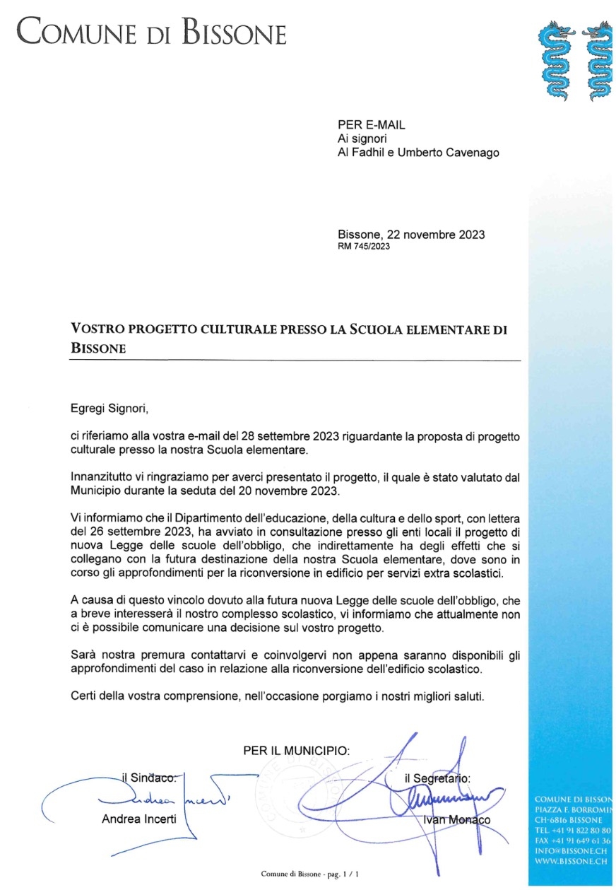"non ci è possibile comunicare una decisione sul vostro progetto"